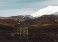 Beautiful view of a remote toilet on a trail around mountain Ruapehu