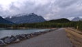 Beautiful view of reservoir Upper Kananaskis Lake in the Rocky Mountains in Alberta, Canada in autumn. Royalty Free Stock Photo