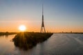 Beautiful view of Riga Radio and TV Tower, Latvia during the sunset Royalty Free Stock Photo