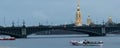 Beautiful view of the river, floating boats, a bridge