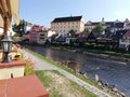 Beautiful view from the river in krumau czechia