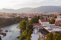 Beautiful view of the river Neretva in the city of Mostar at sunset. Bosnia and Herzegovina Royalty Free Stock Photo