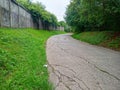 beautiful view of the road filled with green grass, picture taken during the day in sunny weather Royalty Free Stock Photo