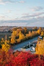 Beautiful view of the road from a height . autumn