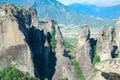 Beautiful view of rocks, mauntain and greek valley with village. Meteora, Greece.