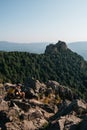 Nature of Russia. Beautiful view of the rocky mountain in the distance. National Park and the Caucasian mountains. Rocks, Royalty Free Stock Photo