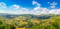 Beautiful view of rolling hills, vineyards and meadows, Umbria, Italy