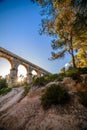 Beautiful view of roman Aqueduct Pont del Diable in Tarragona at sunset