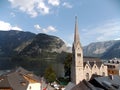 Beautiful view of the city of Hallstatt, mountains and lake