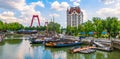 Panoramic view of Rotterdam city with old harbor. Royalty Free Stock Photo
