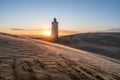 Beautiful view of Rubjerg Knude lighthouse in Lokken, Denmark with sunset scene