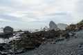 A beautiful view of the rugged california coastline outside of Trinidad on a spring day. Headlands jut out of the water everywher