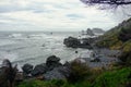 A beautiful view of the rugged california coastline outside of Trinidad on a spring day. Headlands jut out of the water everywher