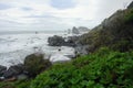 A beautiful view of the rugged california coastline outside of Trinidad on a spring day. Headlands jut out of the water everywher