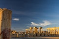 Beautiful view of the ruins in the desert of Syria, Palmyra at sunset. Palmyra before the war December 1, 2010. Royalty Free Stock Photo