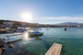 Beautiful view of the sailing boats by the wooden piers captured in Samos, Greece Royalty Free Stock Photo