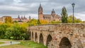 Beautiful view of Salamanca with Roman bridge and Cathedral, Spain Royalty Free Stock Photo