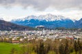 Beautiful view of Salzburg and Alps from Maria Plain in Berghein bei Salzburg, Austria