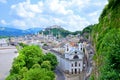 Beautiful view on Salzburg skyline with Festung Hohensalzburg and Salzach river in spring, Salzburg