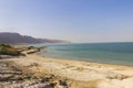 Beautiful view on the sandy Dead sea beach Royalty Free Stock Photo