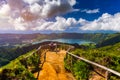 Beautiful view of Santiago Lake Lagoa de Santiago from Hell Mouth viewpoint Miradouro Boca do Inferno in SÃÂ£o Miguel Isla