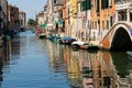 Beautiful view of the scenic canals with ancient buildings of Venice Italy