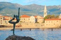 Beautiful view of the sculpture Ballerina Dancer of Budva at sunset, Budva, Montenegro