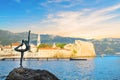 Beautiful view of the sculpture Ballerina Dancer of Budva at sunset, Budva, Montenegro