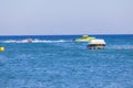 Beautiful view of sea activities for tourists. Blue sea water surface and blue sky background. Rhodes.