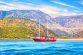 Beautiful view of the sea bay and pleasure yachts on a sunny summer day, Turkey Royalty Free Stock Photo