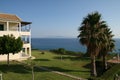 Beautiful view of the sea from the garden next to the greek villa, Kefalonia, Greece Royalty Free Stock Photo