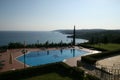 Beautiful view of the sea from the garden next to the greek villa, Kefalonia, Greece Royalty Free Stock Photo