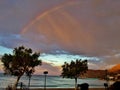 Beautiful view of the sea after rain with a rainbow in the sky