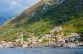 Beautiful view from sea to resort town of Perast, Kotor Bay, Montenegro Royalty Free Stock Photo