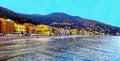 Beautiful view of the sea and the town of Alassio with colorful buildings, Liguria, Italian Riviera, Cote d`Azur, Italy