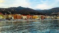 Beautiful view of the sea and the town of Alassio with colorful buildings, Liguria, Italian Riviera, region San Remo, Cote d`Azur Royalty Free Stock Photo