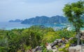 Beautiful view of the sea, tropical plants and rocks and mountains. Tropical island.