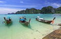 Beautiful view,seascape,boat on mountain background,South Thailand Sea in Krabi province,Andaman,Thailand Royalty Free Stock Photo