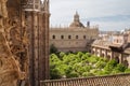 Beautiful view from Seville Cathedral to the Patio de los Naranjos (Courtyard of the Orange trees), Andalusia, Spain Royalty Free Stock Photo