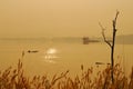 Beautiful view shadows Light Long-tailed boat sunrise Royalty Free Stock Photo