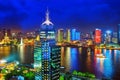 Beautiful view of Shanghai - Bund or Waitan waterfront at nigh Royalty Free Stock Photo