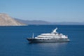 Beautiful view of a ship in the sea in Nimburio bay, Symi island, Greece. Royalty Free Stock Photo