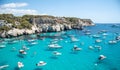 Beautiful view of ships and boats at Cala Macarella bay, Balearic Islands, Menorca, Spain Royalty Free Stock Photo