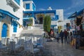 Beautiful view of Sidi Bou Said, white and blue touristic village in Tunisia.