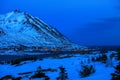 Beautiful view on Siglufjordur at dusk in winter. Siglufjordur is a small fishing town in a narrow fjord on the northern coast of