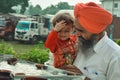 A beautiful view of a Sikh devotee in gurudwara shri guru ka taal in Agra, India Royalty Free Stock Photo