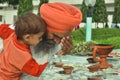 A beautiful view of a Sikh devotee in gurudwara shri guru ka taal in Agra, India Royalty Free Stock Photo