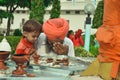 A beautiful view of a Sikh devotee in gurudwara shri guru ka taal in Agra, India Royalty Free Stock Photo