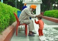 A beautiful view of a Sikh devotee in gurudwara shri guru ka taal in Agra, India Royalty Free Stock Photo