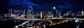 Beautiful view of Singapore night. Skyscrapers at the Marina Bay. Panorama of the sights of Singapore